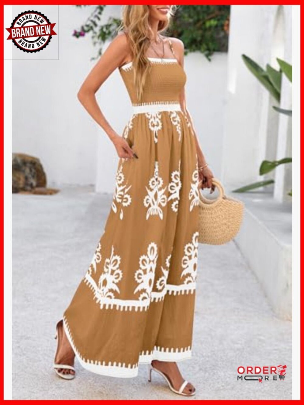 Smocked Floral Maxi Dress with Pockets - Boho Summer Sundress - Picture 4 of 7